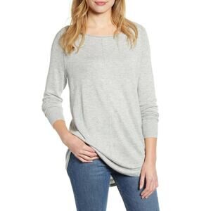 Caslon Womens Seam Detail Shirttail Tunic Sweater Pullover Grey S Small